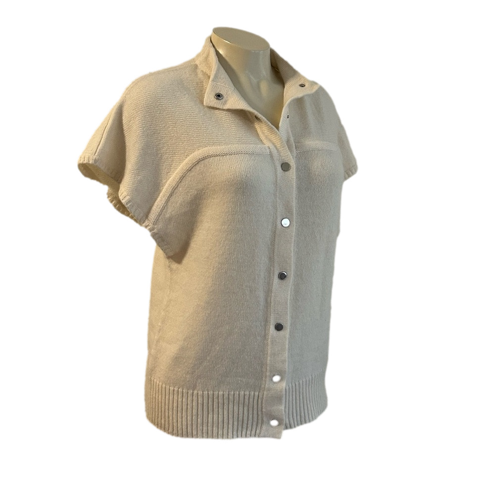 BANANA REPUBLIC ivory 100% cashmere  metal clip front closure top S as is